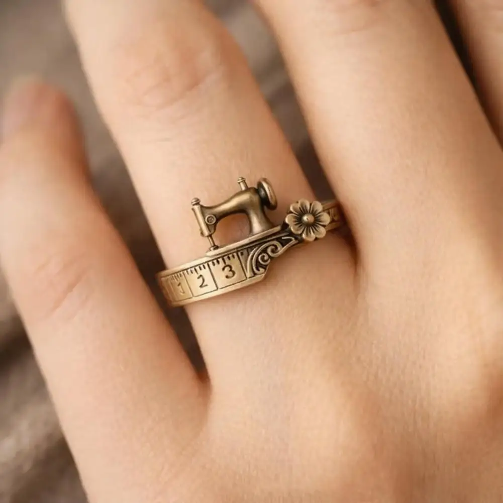 Sewing Machine Bracelet Vintage Jewelry Adjustable Open Cuff Bracelet Ring Timeless Tailoring Design Elegant Pendant