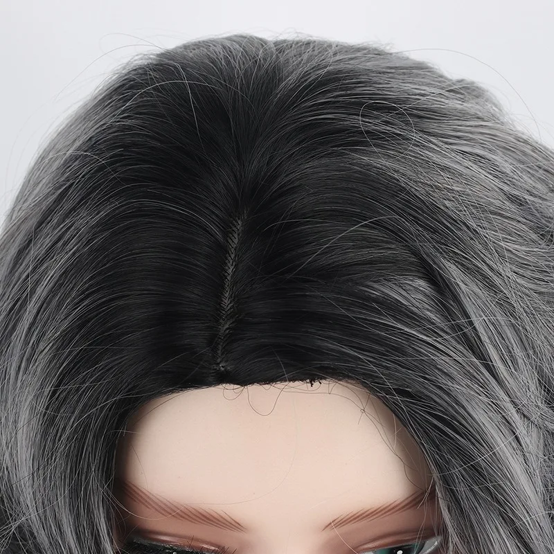 Woman Fashion Short Curly Hair Ball Dress Up Headwear Grandma Grey Shoulder Length Hair Headgear Concert Lady Chemical Fiber Wig