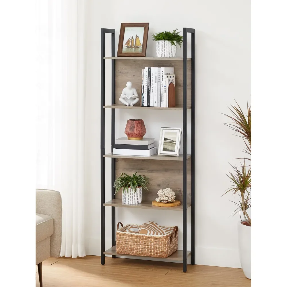 

Стеллаж для хранения, книжный шкаф с 5 полками, стальной каркас, для гостиной, прихожей, офиса, в индустриальном стиле, в деревенском стиле, 24,4 дюйма (длина) x 9,4 дюйма (ширина)