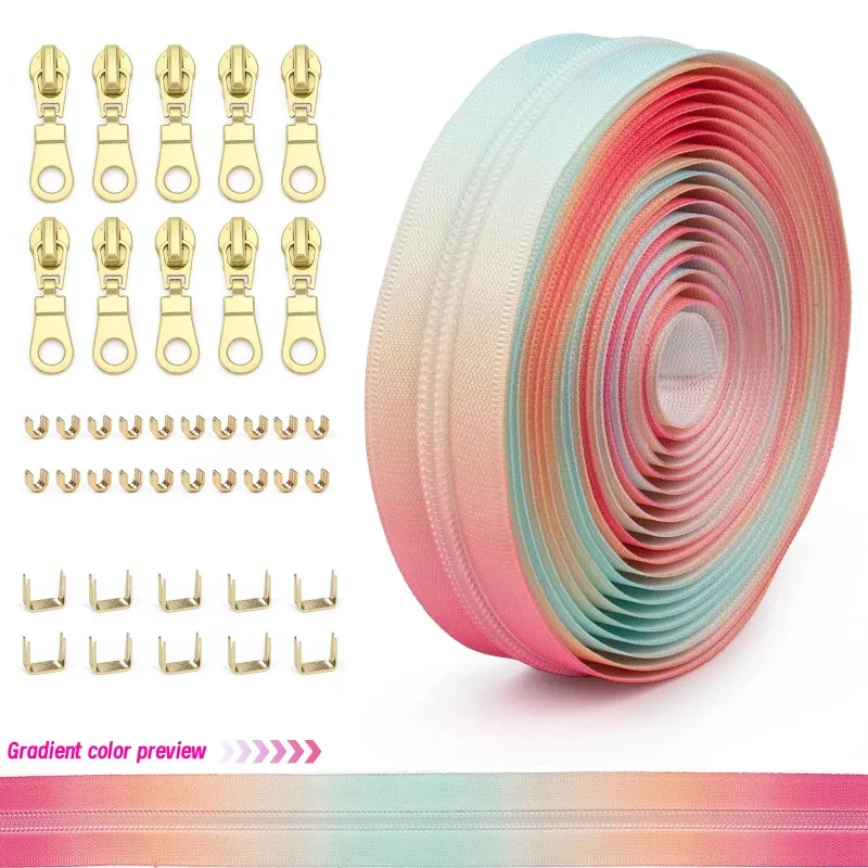 لا. 5 حزمة رمز نايلون ملون 4.5 متر بسحاب 10 رأس سحاب مناسبة للخياطة المنزلية وسحاب بديل DIY