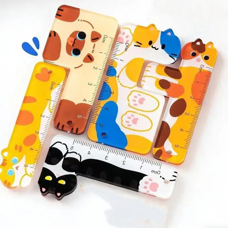 Z.Cute Cartoon Animal Cat Dog Ruler Mini 5cm Portable Stationery Ruler Pendant Backpack Charm Student Prize Student Reward Gifts