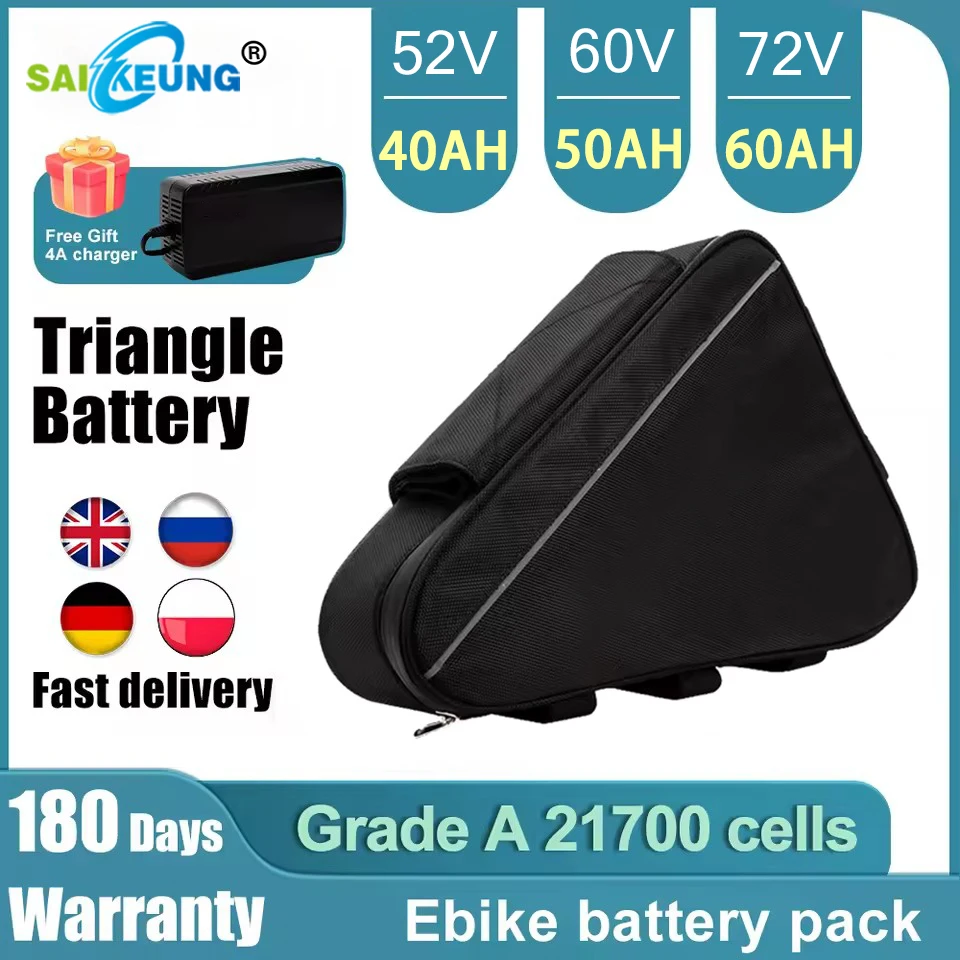 

Аккумулятор для электровелосипеда Triangle Cham Rider 48В 45Ач, 60В 72В 52В 36В 20Ач 24Ач 28Ач 30Ач 35Ач 40Ач 50Ач 60Ач, 250Вт-3000Вт, литиевый, с зарядным устройством 5А