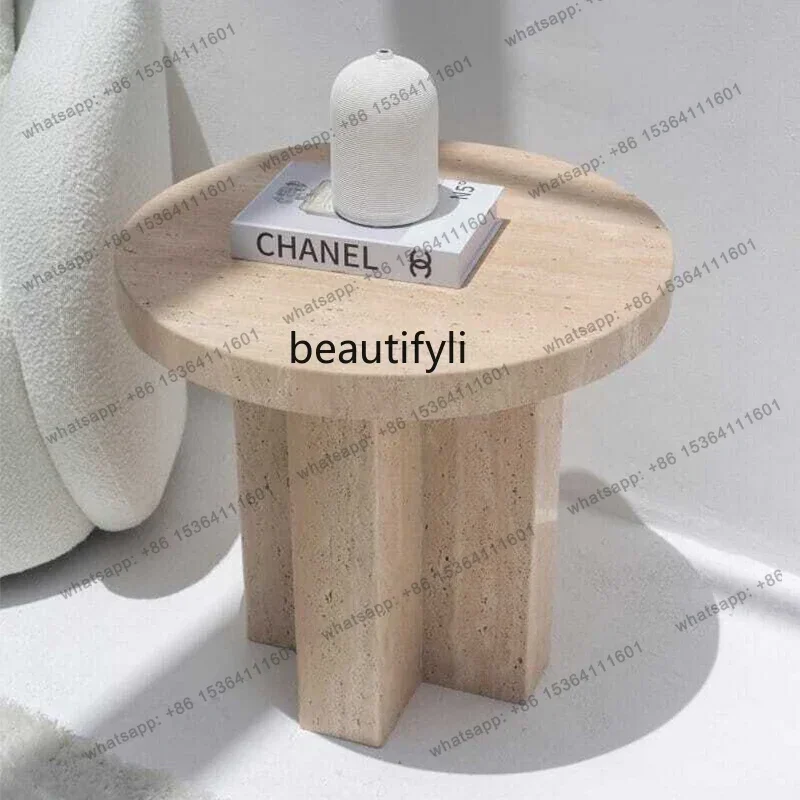 

Natural travertine edge few household small apartment living room sofa side table leisure small round table wabi sandy wind