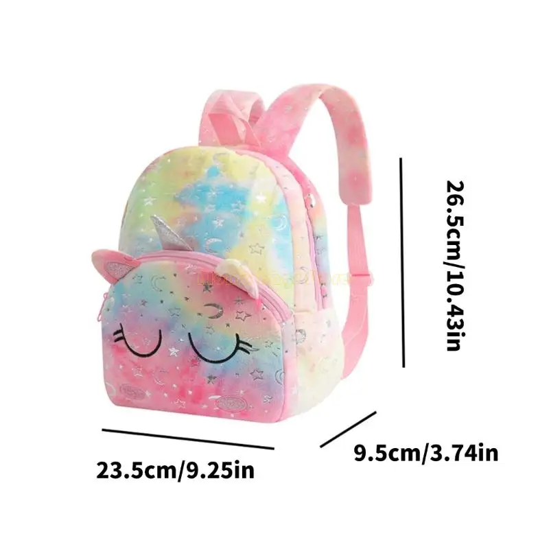 X90d Kinder Rucksack Rainbow Animal Design Plüsch Buchbeutel Vorschulmädchen Schultasche mit einstellbarem Riemen
