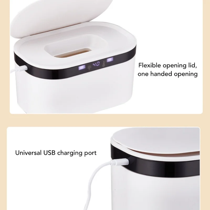 ベビーワイプウォーマー ナイトライト付き LED USB 3モード調整可能 ポータブルウェットワイプディスペンサー ウォーマー 車用 ベビーシャワー用