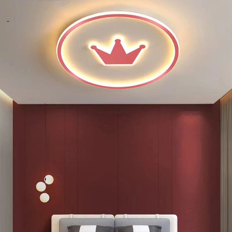

Princess crown chandelier led lights for room Kids girls bedroom ceiling light pink decor modern children lamp люстра потолочная