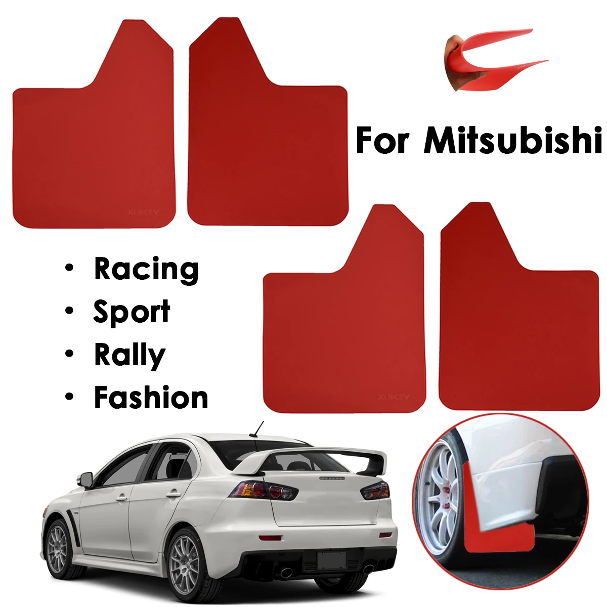 Guardabarros rojo para Mitsubishi lancer Evolution EVO X 4 5 6 7 8 9 ix Outlander Sport WRC Mirage, protector contra salpicaduras, 4 unidades