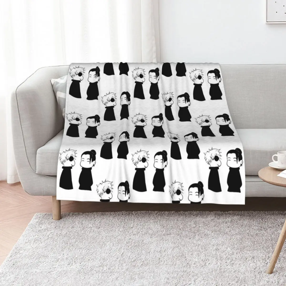 

low quality geto suguru and gojo satoru Throw Blanket Plaid on the sofa bed plaid blankets and throws Single Blankets