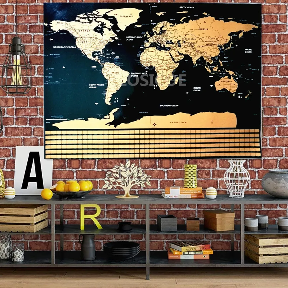 Deluxe Reizen Krassen Van Wereldkaarten Posters En Prints Retro Premium Gecoate Reiskaarten Met Vlag Home Decor Sticker