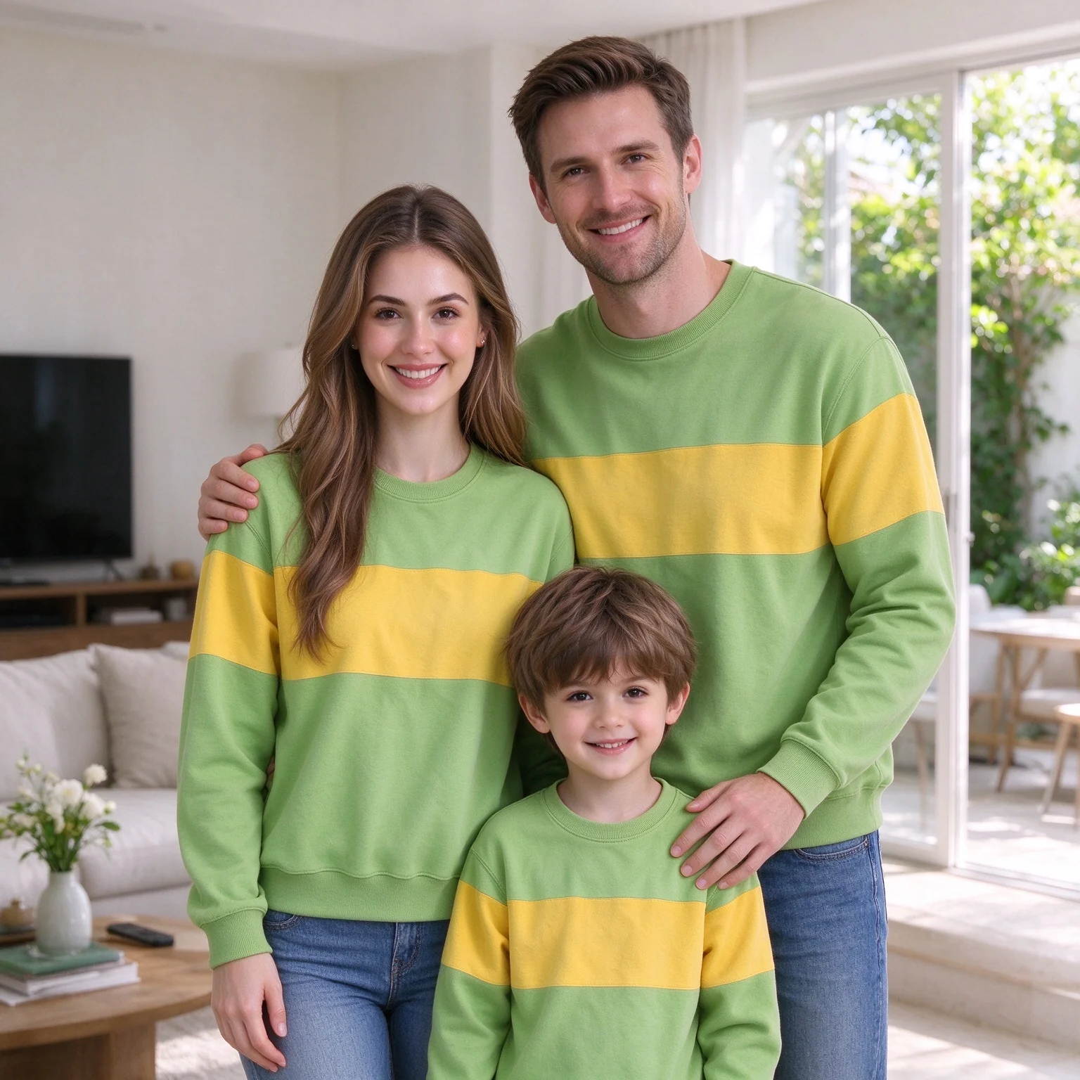 2026 New Men's and Women's Deltarune Kris, Fashionable Green and Yellow Striped Casual Round Neck Hoodie for Family and Children