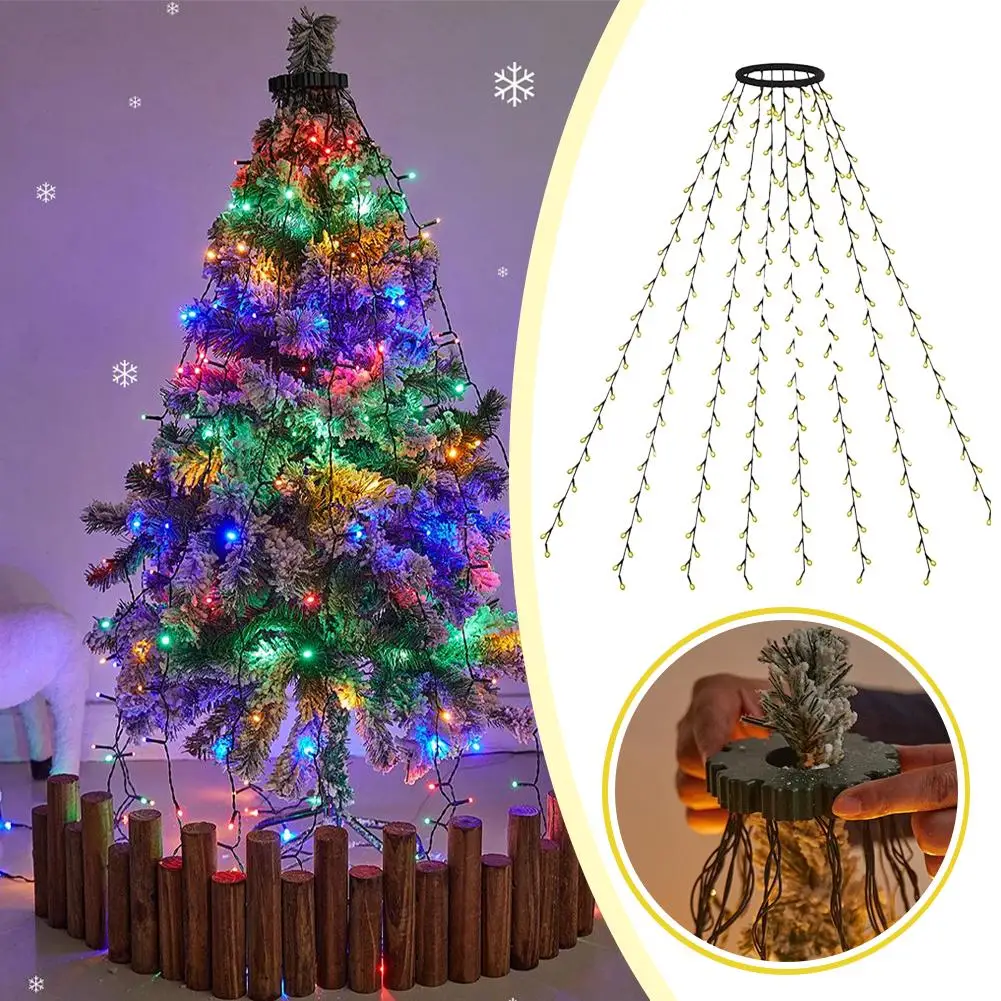 1.5M/2M LED String Lights Christmas Tree Tops Lights Waterproof 2025 Garden Outdoor Christmas Waterfall Light Decoration O3O0