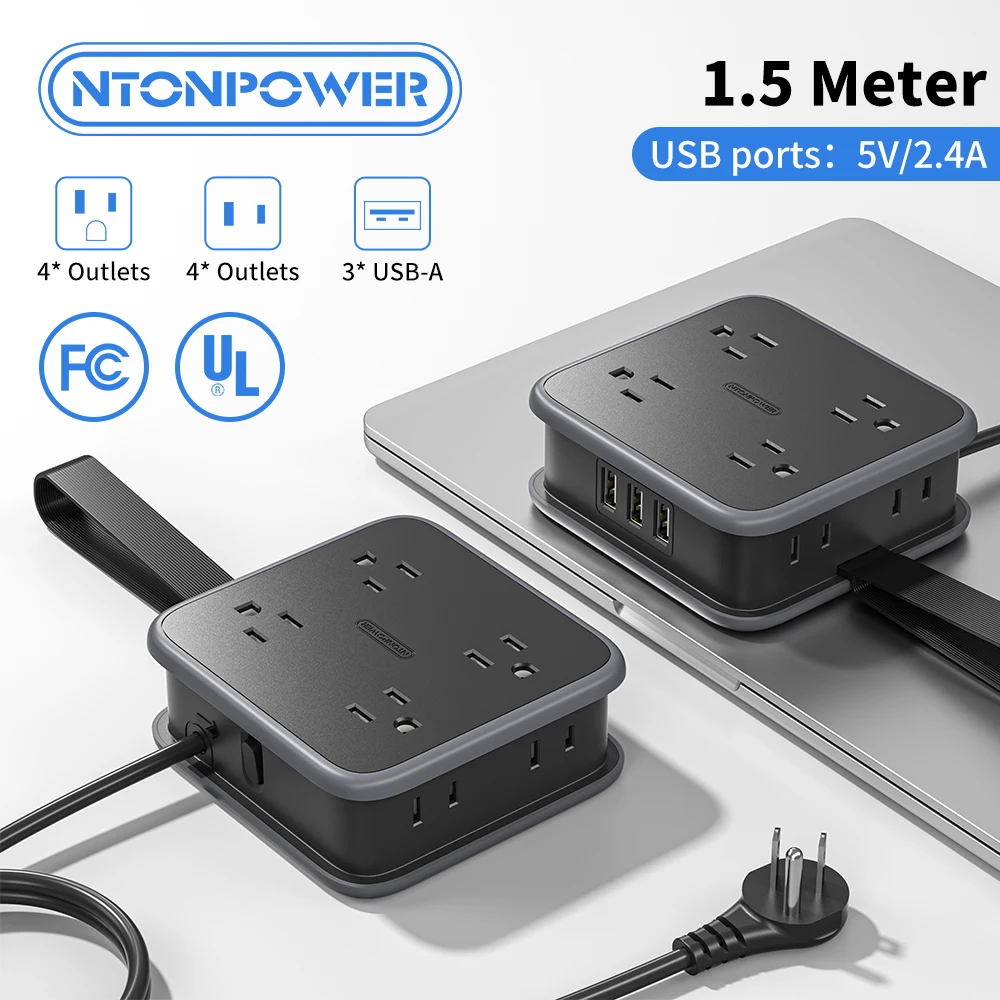 

Розетка 8AC, вилка стандарта США, портативный удлинитель с 3 USB-портами, быстрая зарядка, удлинитель 1,5 м для круизного корабля/путешествий/бизинцев/дома