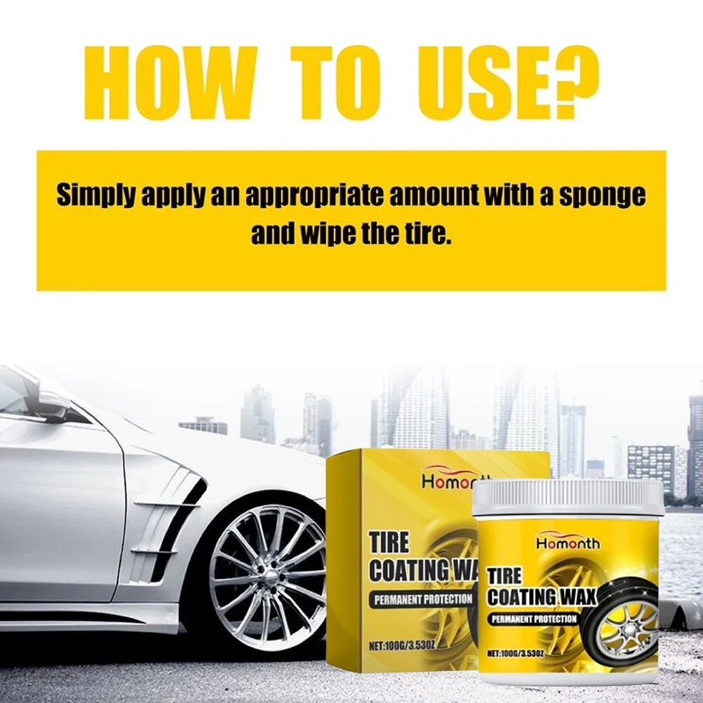 100g Tire Coating Wax Car Tire Retreading and Film Plating Cream Tire Shine Coating Wax Auto Rubber Parts Shiny Paste Anti-Aging