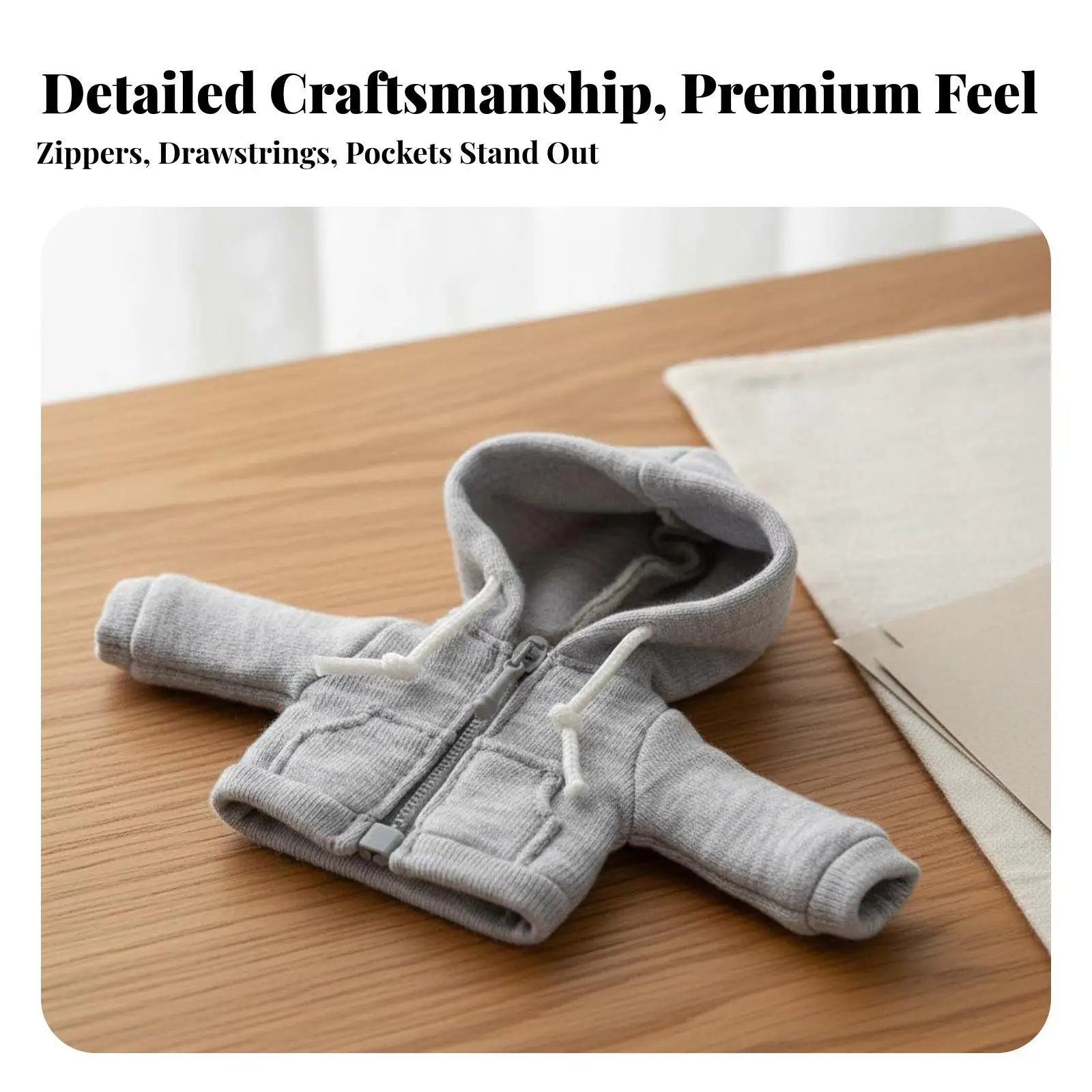 Doll Clothes Modern Design Doll Hoodie Fashionable Miniature Button-up Sweatshirt for Display Black L