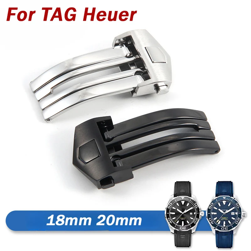 18mm 20mm Stainless Steel Clasps Solid Folding Buckles For TAG Heuer Silicone Leather Double Button Metal Buckle Accessories