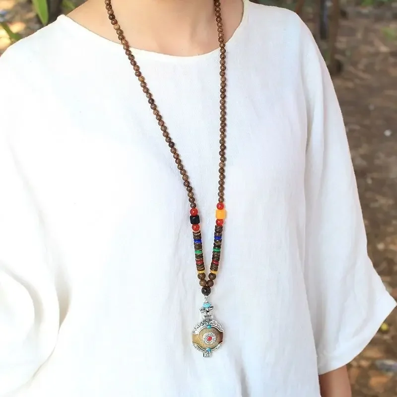 Ethnic Style Necklace, Fashionable And Versatile Sweater Chain, Long Women's Wooden Buddha Bead Clothing, Travel Accessories For