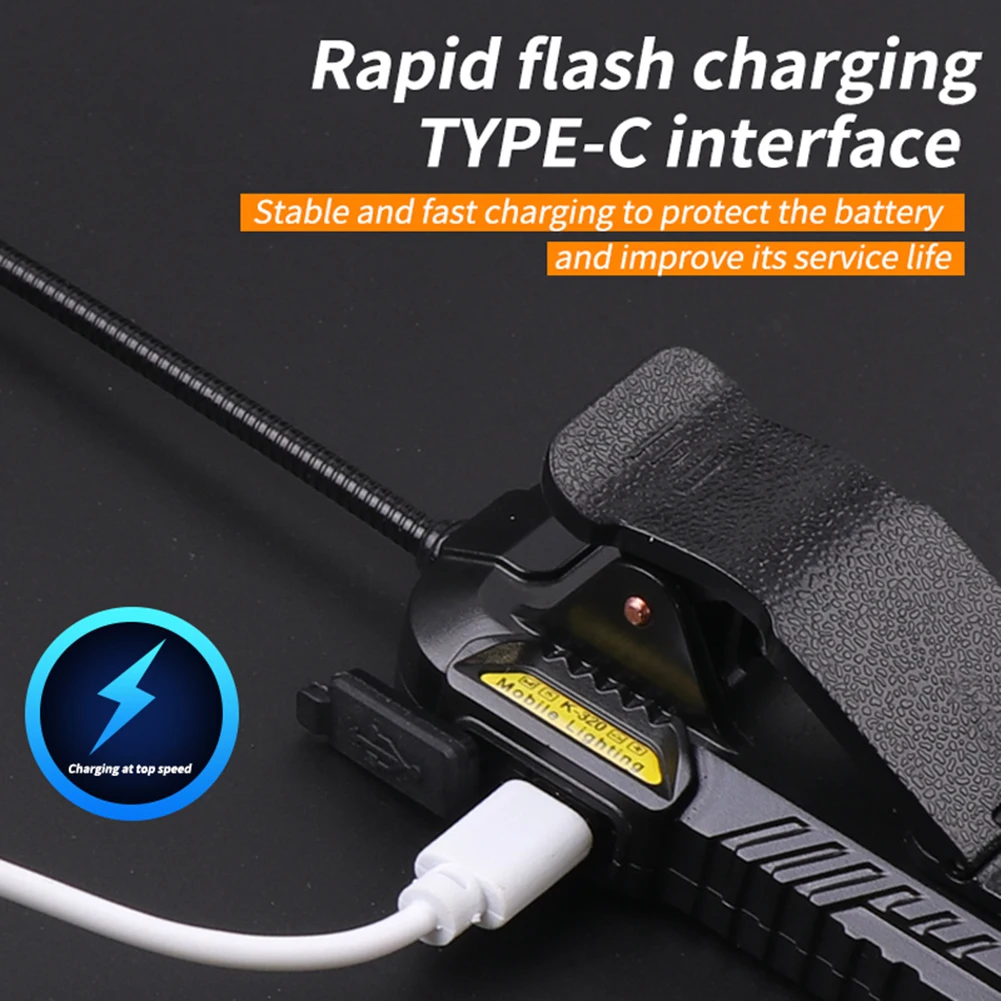 مشبك على ضوء القراءة القابل لإعادة الشحن مع ضوء كتاب مستشعر الحركة مع مؤشر الطاقة لقراءة التخييم والصيد #6