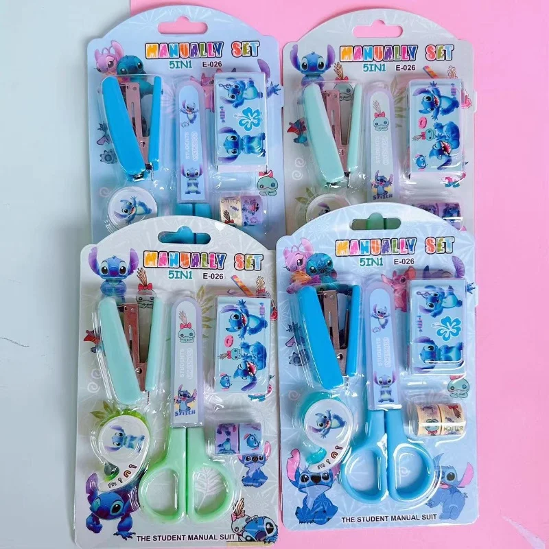 2pcs/set Disney Stitch Scissors Stapler Tape Sticker Stationery Set Student Learning Binding Tools School Supplies Kids Gift