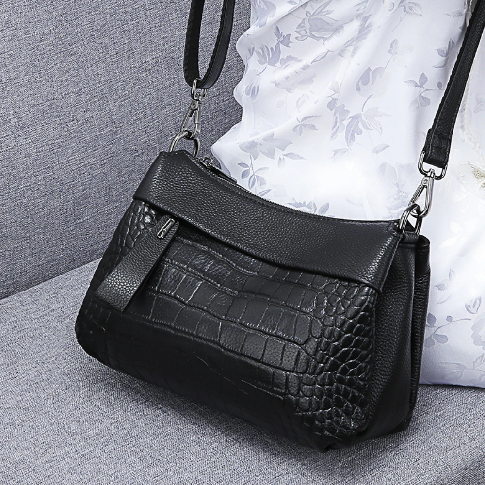 Genuine Leather Women\'s Bag with Crocodile Pattern Fashion Soft Leather Crossbody Bag Casual One Shoulder Crossbody Bag