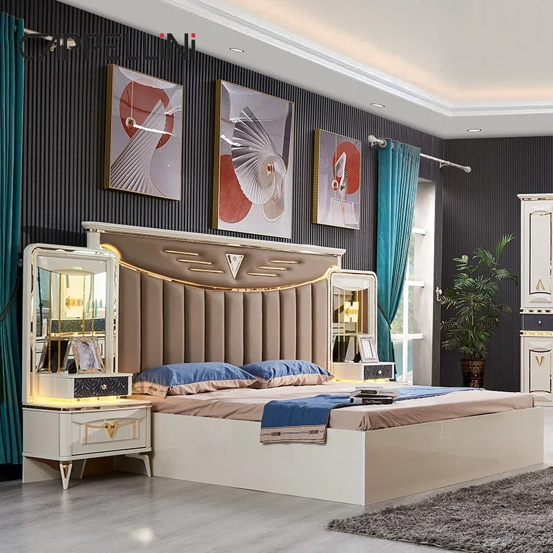 American Design King Size Leather Double Bed Master Room Full Set Modern Luxury Bedroom Furniture Made In China