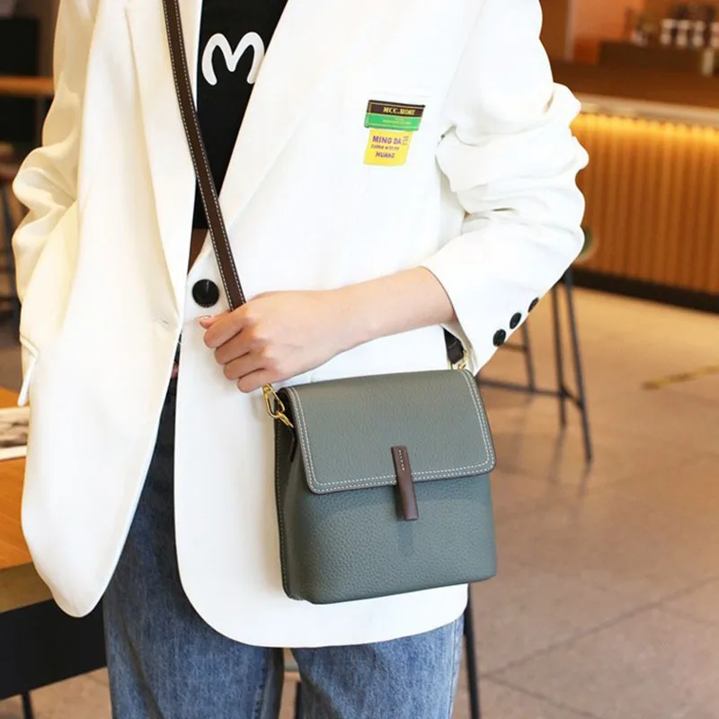 Summer crossbody small bag, women's mobile phone bag, new top layer cowhide small bag, single shoulder bucket bag