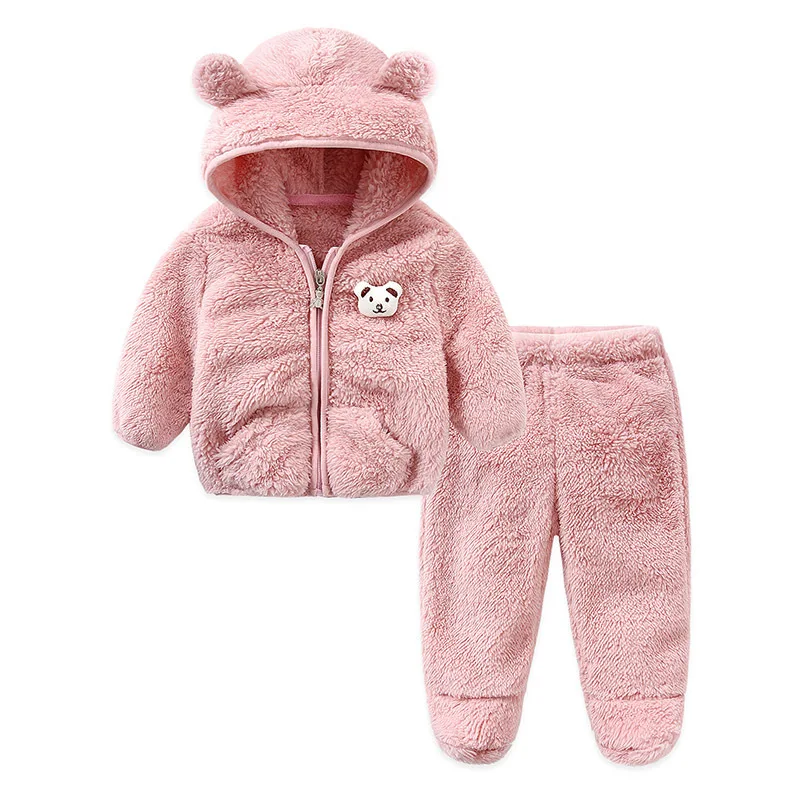 2024 Children\'s Padded Suit Boys Warm Fashion Casual Sets Autumn Winter New Girls Cute Hooded Solid Color 2 Piece 7M-3 Years Old