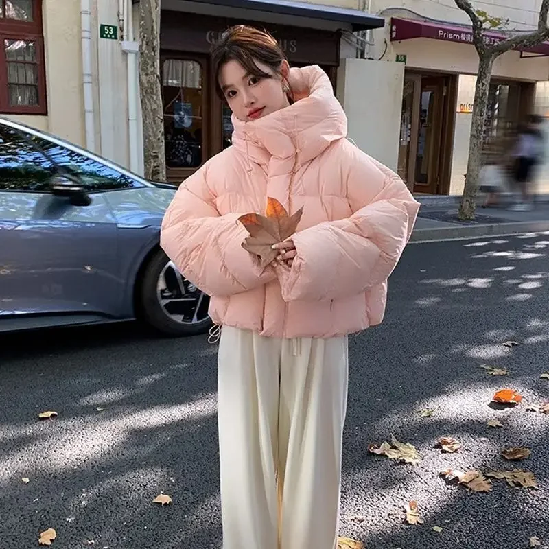 Winter Women Thick Warm Down Cotton Jacket Fluffy Parkas Black Long Sleeve Chic Coat Zipper Short Tops Streetwear Winter Jacket