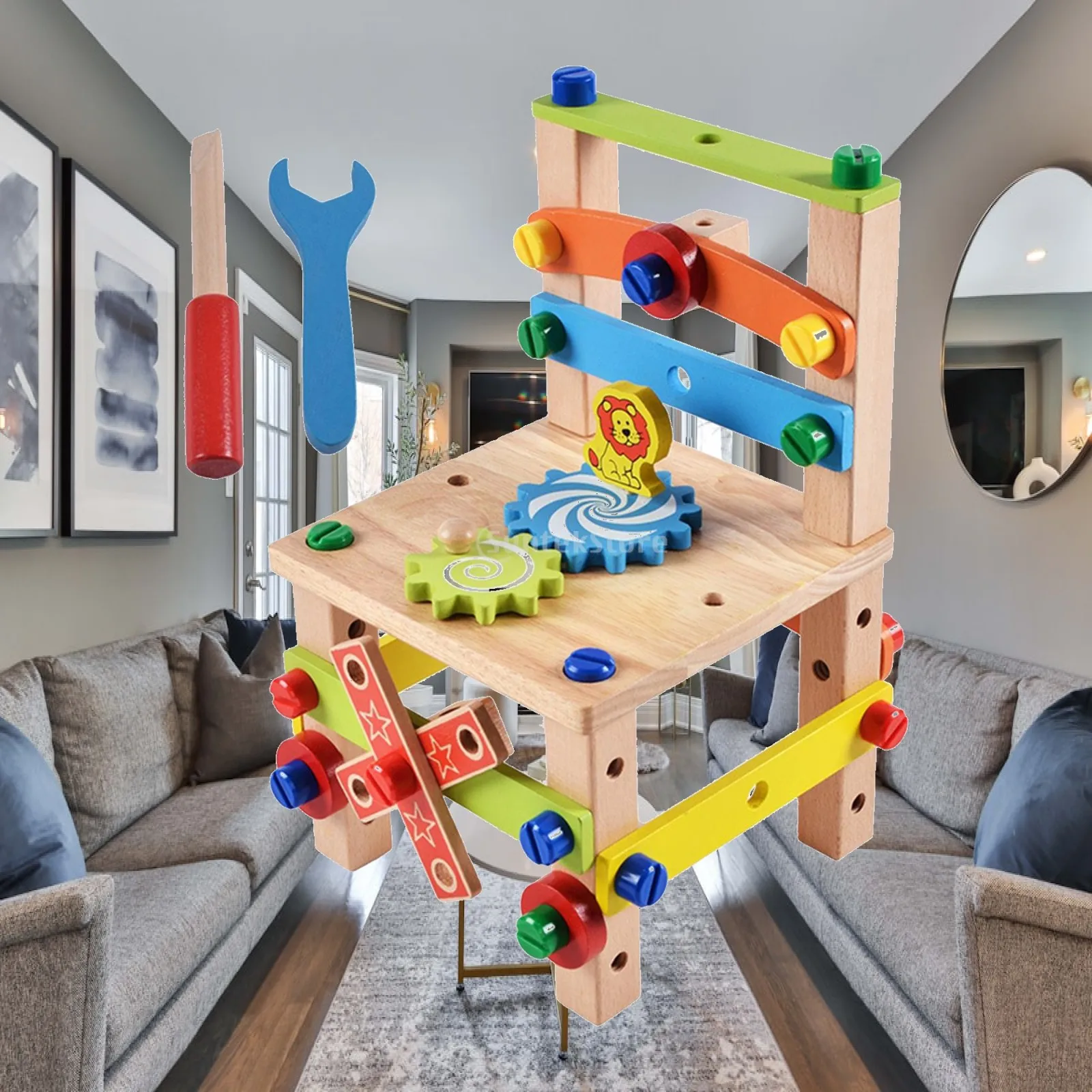 Wooden Assembling Montessori toys Educational Wooden Toy Preschool Multifunctional Variety Nut Combination Tool