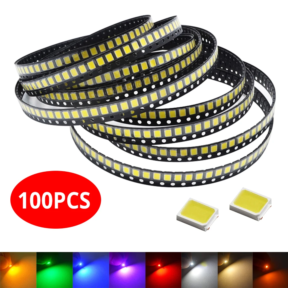 100Pcs 2835 White SMD LED 0.2W High Bright Light Emitting Diode Chip Leds  3.0-3 .4 V 50,000hrs 60MA Luminous Flux 16-18LM Patch