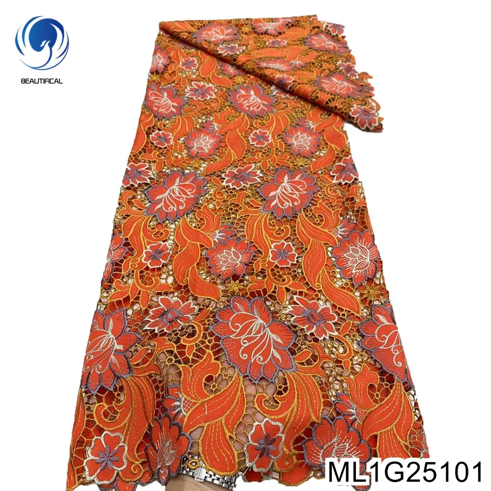 

African Embroidery Fabric, Plant Flower Style , Nigerian Guipure Water Soluble Cord Lace , Elegant Evening Dress , ML1G251