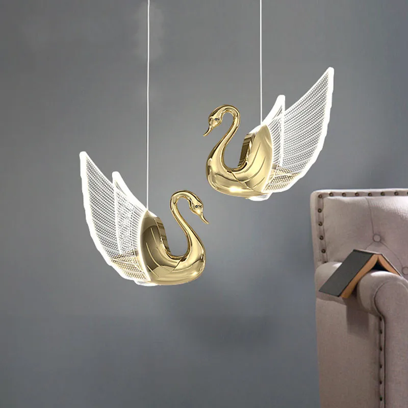 

LED Pendant Lamp Creative Swan Lighting New Bedroom Bedside Acrylic Chandelier Indoor Restaurant Bar Home Decors Pendant Lights