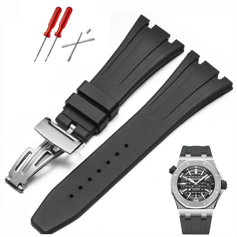 Silicone Watch Band for AP Royal Oak Offshore Series 15710 26470 Folding Buckle Rubber Strap 28mm