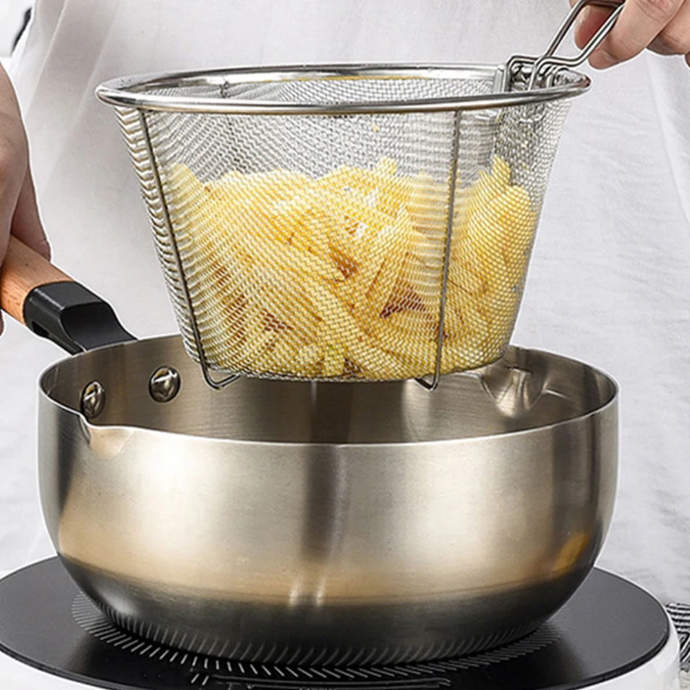 

Stainless Steel Frying With Handle Deep Fryer Strainer Even Heat Distribution Kitchen Cooking Tool Chips Snack Holder Fry Basket