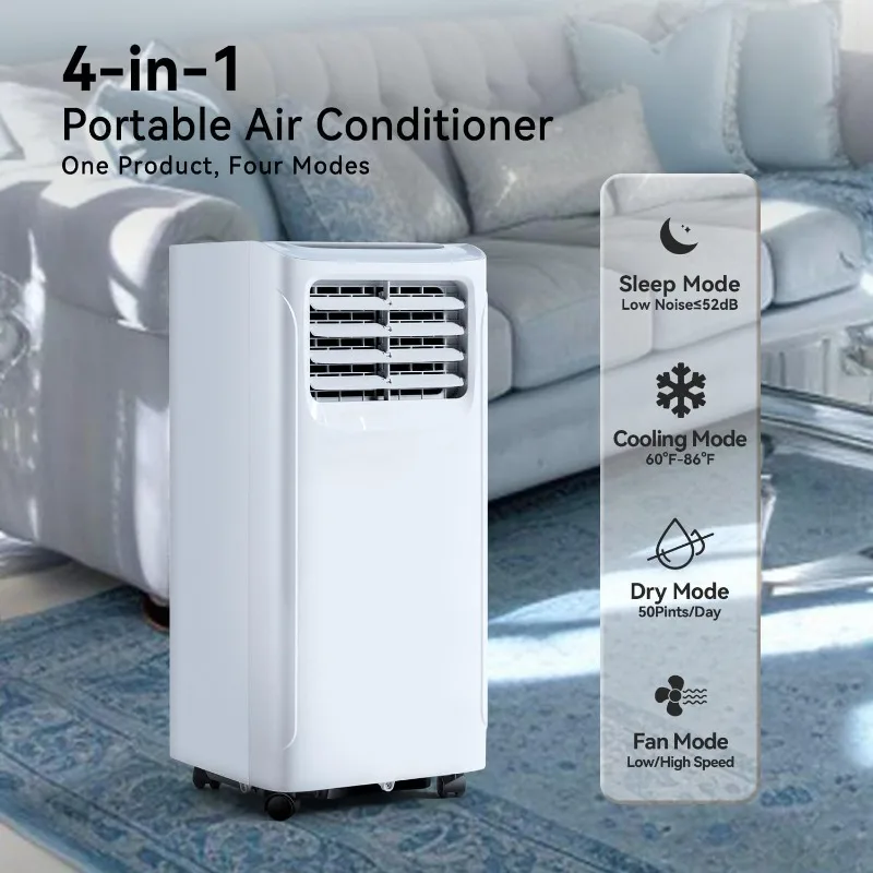 Draagbare airconditioner-ontvochtiger met afstandsbediening, 4-in-1 draagbare AC-unit met afstandsbediening, digitaal display,