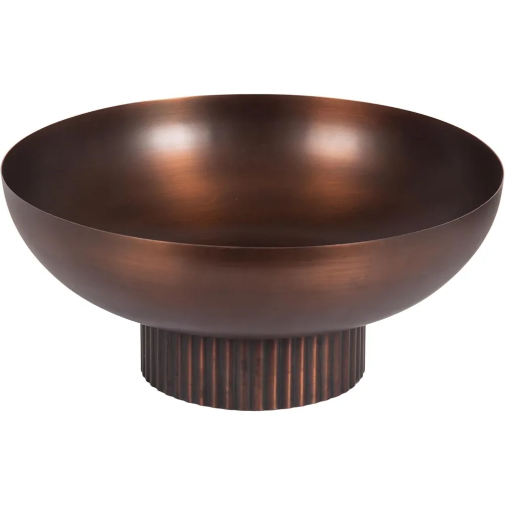 

Vintage Bronze Ribbed Metal Bowl, 12 Inch Diameter, Decorative Fruit or Key Holder for Kitchen and Entryway