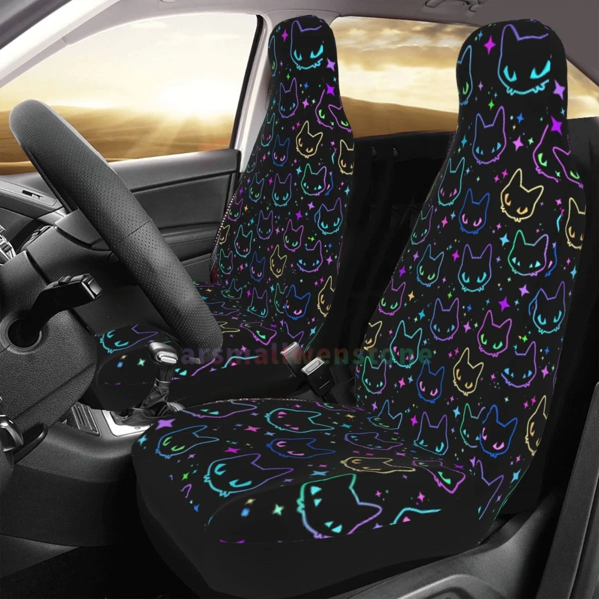 Colorful Cat Heads 2PCS Car Seat Cover Seat Cover Anti Fouling and Convenient Protective Cover Unique Style