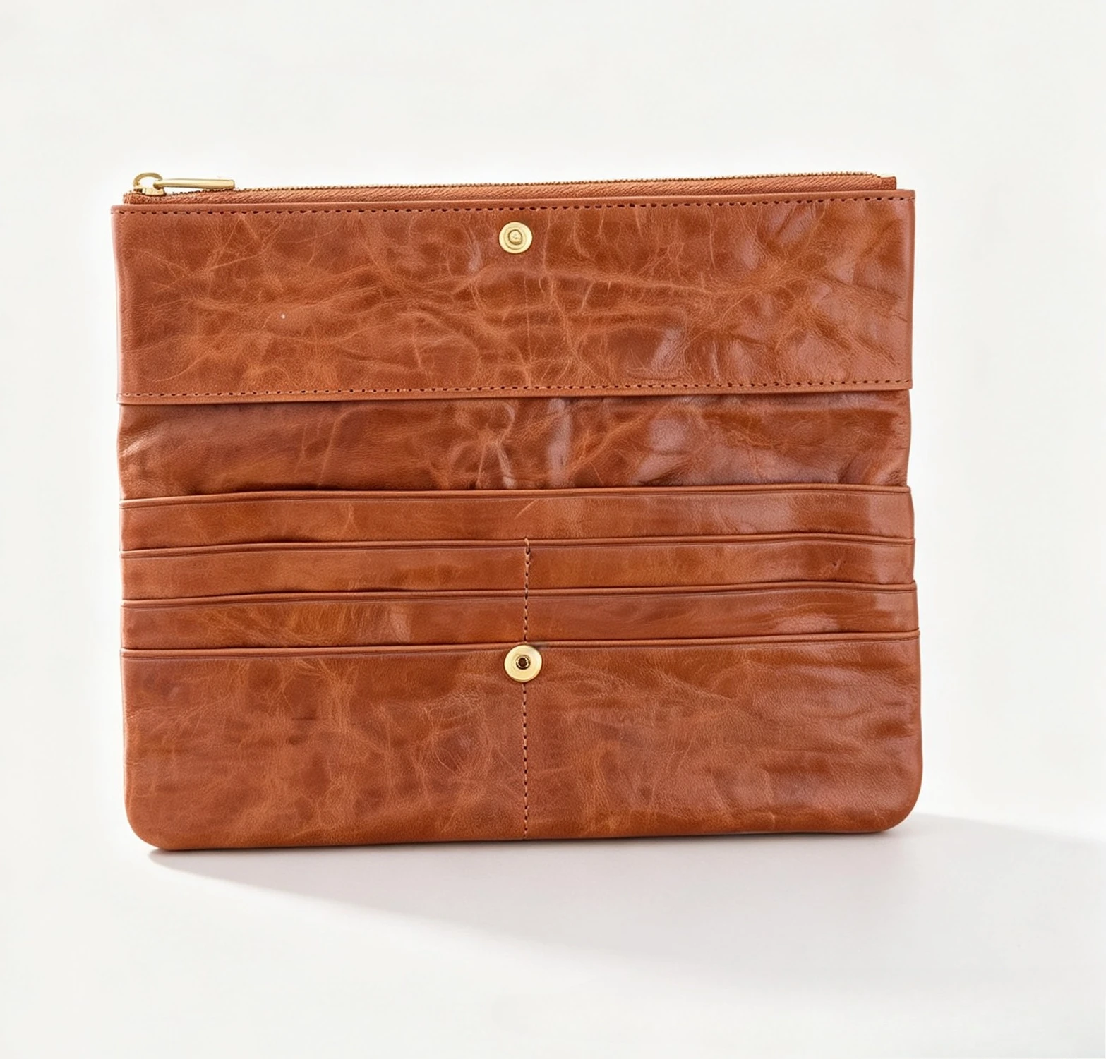 Fold‑over Envelope Leather Wallet for Women and Men, Large Storage Space Multiple Card Slots Zipper Coin Storage Wallets