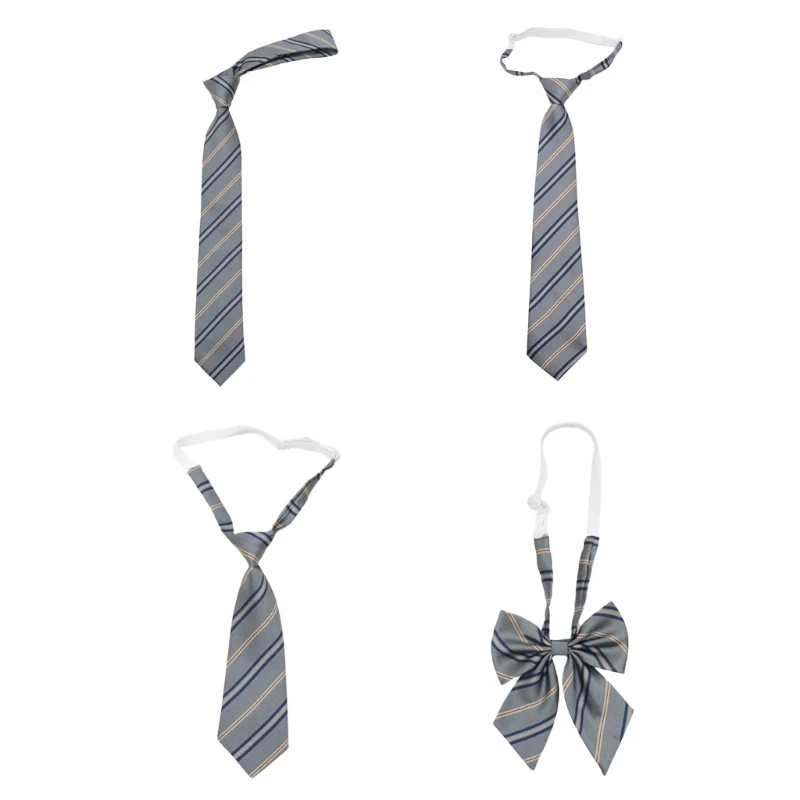 

652F Polyester Silk Pre-Tied Neck Tie Japanese JK Girl Gray Striped Necktie Korean School Student Uniform Bowtie Bowknot