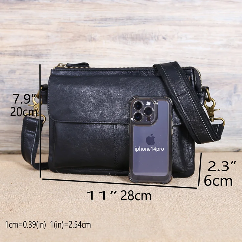 Bolso de hombro de cuero curtido para hombre, bandolera de piel de vaca con capa frontal, a la moda, novedad