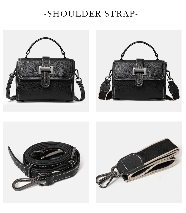 Aidrani 2026 Commuter Litchi Grain Hochwertige Kleine Schultertasche aus Leder für Damen mit Schnalle, Schwarze Kleine Quadratische Tasche – Detail 6
