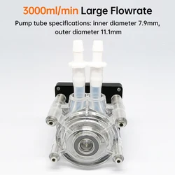 GROTHEN DC 24V Peristaltic Pump Large Flowrate Liquid Dosing Pump 3000ml/min 3 Rollers with Food-grade PHARMED BPT Tube