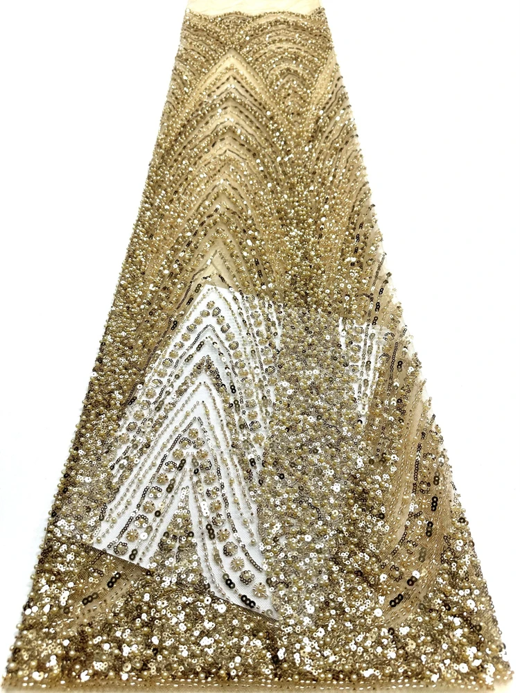 

African Heavy Beads Lace Fabric 2026 High Quality Nigerian Sequins Groom Lace French Tulle Fabric For Wedding Party Dress Sewing