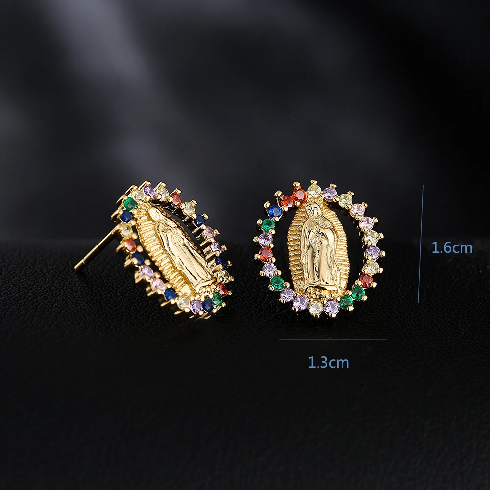 Gold Color Religious Women Drop Earrings, High Quality Virgin Mary Pendant Earrings With CZ Stone,Elegant Jewelry Gift