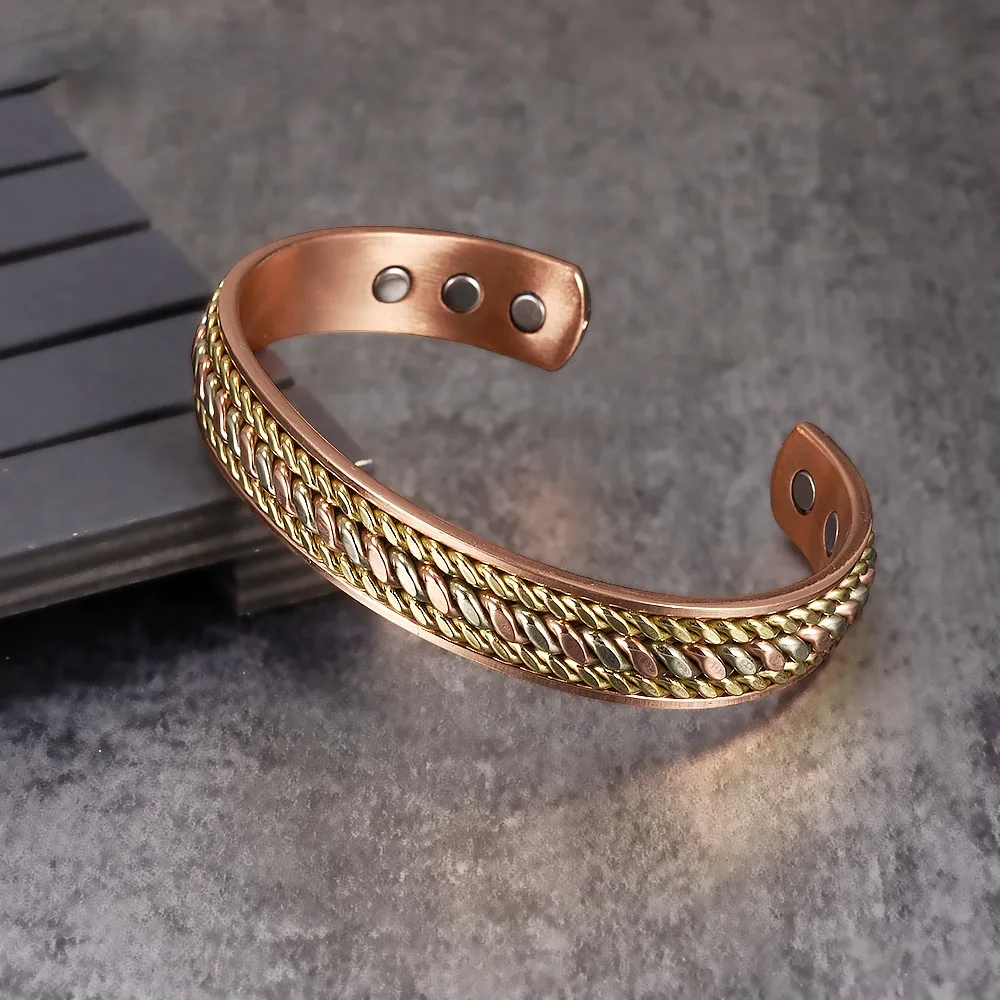 Pure Copper Bracelets Twisted Adjustable 12mm Wide Open Cuff High Magnet Energy Bangles Resizable Jewelry Men