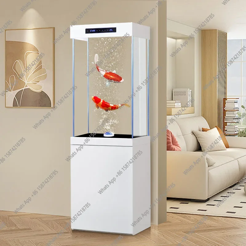

G-MX Fish Tank Living Room Bottom Filtration And Oxygenation Integrated Ultra-white Glass Vertical Floor-to-ceiling Goldfish Tan