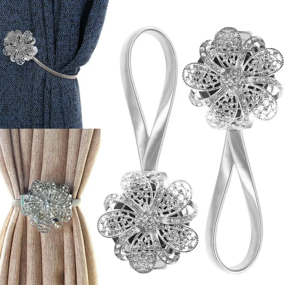 1/2pcs New Magnet Curtain Tiebacks Sparkling Crystal Attractive Curtain Tie Rope Flower Type Curtain Buckle Clip Home Decor