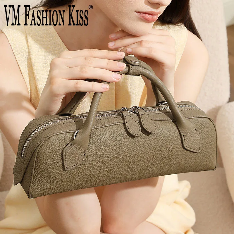 

VM FASHION KISS Elegant Long Ladies Handbag Lychee Grain Cowhide Handbag Women's Genuine Leather Shoulder Crossbody Bag