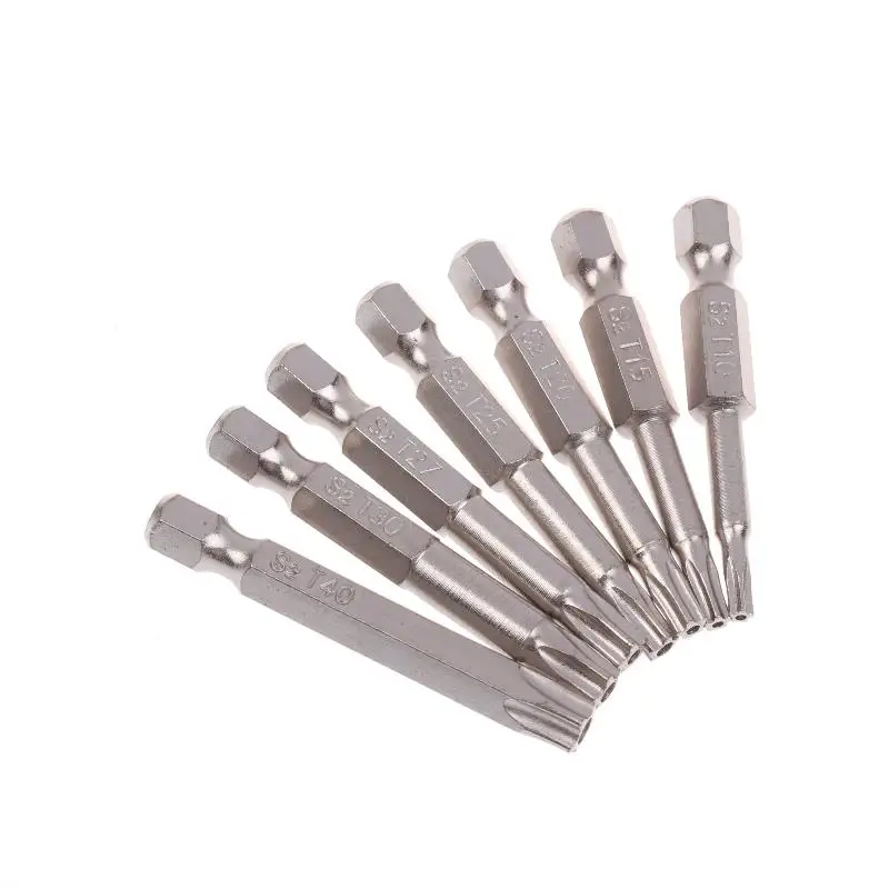 New 7 Pcs S2 Magnetic Star Screw Driver 5 Point Screwdriver Bits 50mm 1/4" Hex Shank T10 T15 T20 T25 T27 T30 T40