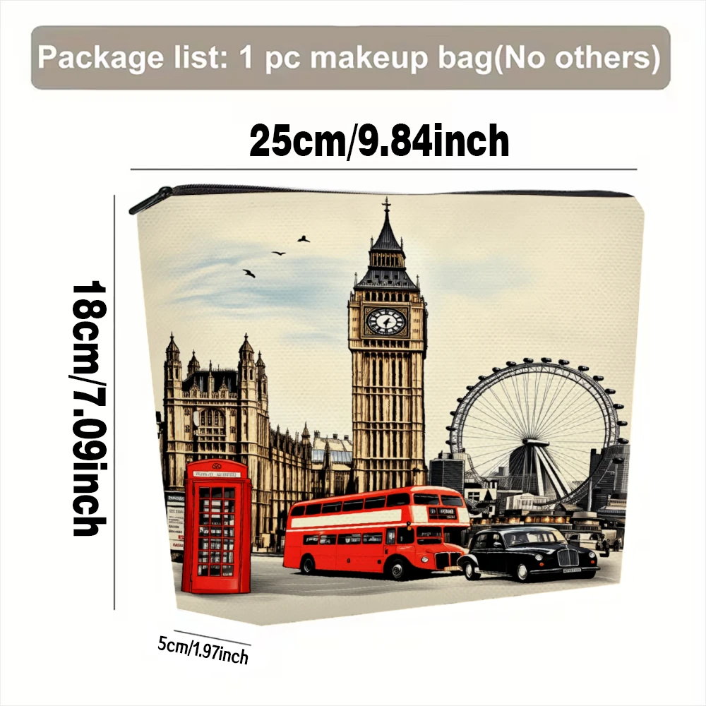 London Landmarks Red Bus Phone Booth Makeup Bags for Girls Cosmetic Pouch Toiletry Bag Pencil Case Travel Storage