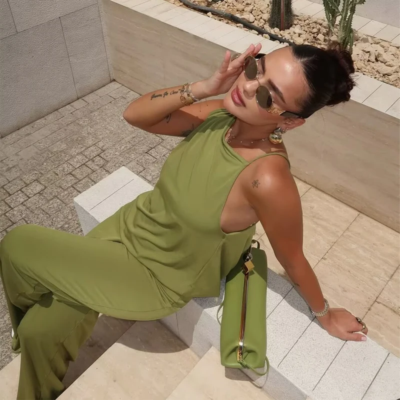 MUJER أطقم سراويل نسائية مطوي بنطال ذو قصة أرجل واسعة للنساء عادية عالية الخصر السراويل النساء السراويل الصيفية الفضفاضة امرأة 2025 بنطلون